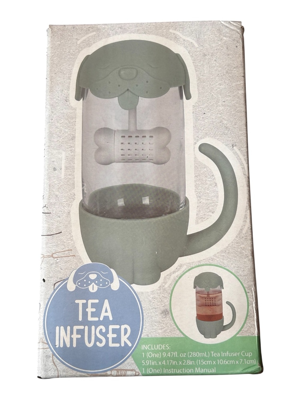 Tea Infuser Cup Dog with Bone Shaped Tea Strainer Glass Cup , 9.47 fl oz